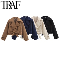 TRAF 2025 Woman Fashion 2025 Women 4-color Belt Windbreaker Jacket Casual Slim With Straps Coats Autumn