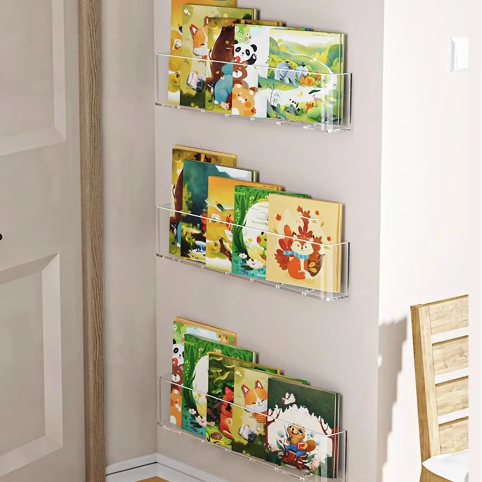 3x Floating Book Shelves Magazine Rack Kids Bookshelf Wall Mounted Hanging Storage Shelf for Toy Bedroom Bathroom Teen Nursery