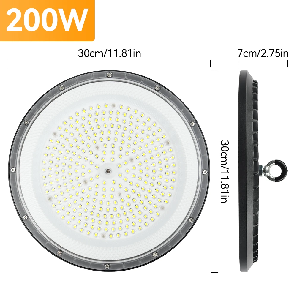 UFO LED High Bay Lights 100W 200W Super Bright AC100-265V IP65 Waterproof LED Industrial Lighting For Garage Gym Factory Warehou