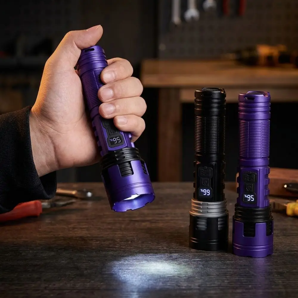 Telescopic Zooming Strong Flashlight Digital Power Display COB Flood Handheld Spotlight Waterproof Long Lasting Runtime