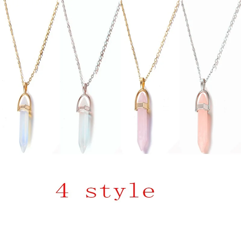 Luxury Jewelry Hexagonal Column Quartz Necklaces Pendants Fashion Stone Bullet Pink Crystal Pendant Necklace for Women Jewelry