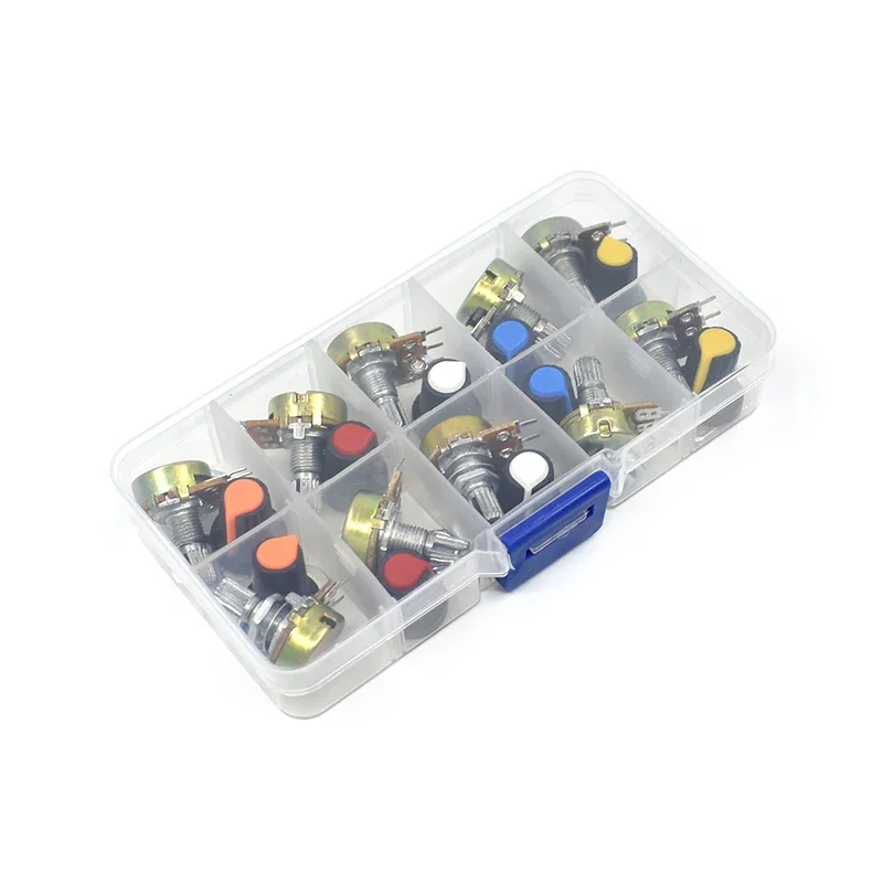 

WH148 Potentiometer Kit B1K 2K 5K 10K 20K 50K 100K 250K 500K 1M 15mm Cap With Linear Taper Rotary Resistor Set 3pin