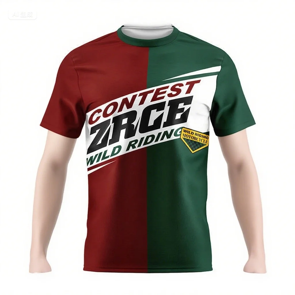 

Мужская футболка с короткими рукавами и буквенным принтом, рубашка для экстремальных видов спорта на открытом воздухе, дышащий и крутой топ с круглым вырезом, мотоциклетная футболка