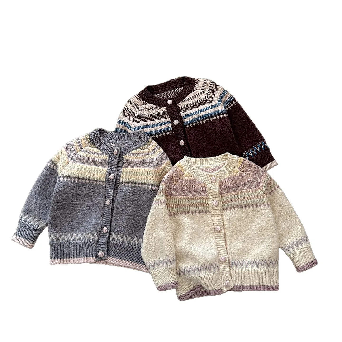 Girls Sweater Autumn/winter 2026 New Item for Boys and Girls Retro Long Sleeved Jacket for Babies Childrens Knitted Cardigan Top