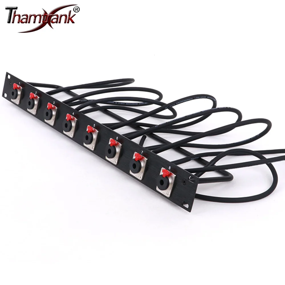 

1pc Customized 8 Way 1U Cabinet Jumper Rack,Aluminum Alloy 8-Holes Panel +D Type 6.35mm TRS Female Socket+Audio Shielded Cable