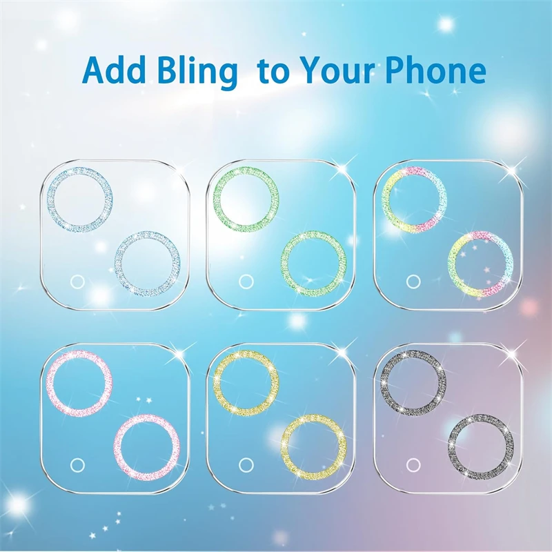 3PCS Bling Glitter Diamond Protezione per obiettivo fotocamera per IPhone 16 15 14 13 12 11 Pro Max Mini Plus 16Pro Vetro temperato Copertura completa