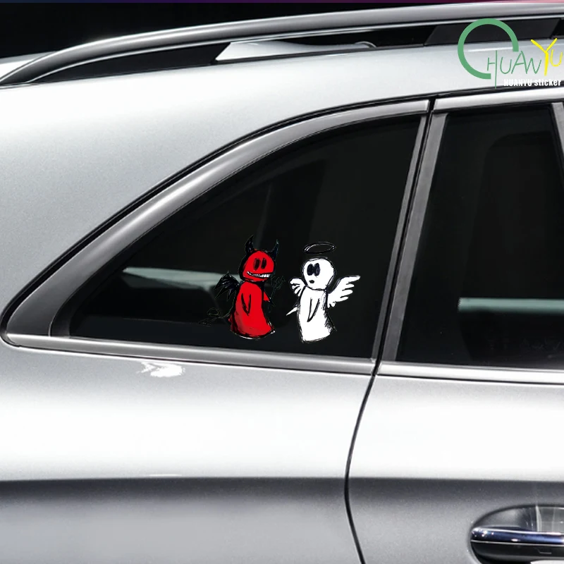 Hollow car stickers with angel and demon hand drawn style cartoon car motorcycle electric vehicle waterproof stickers