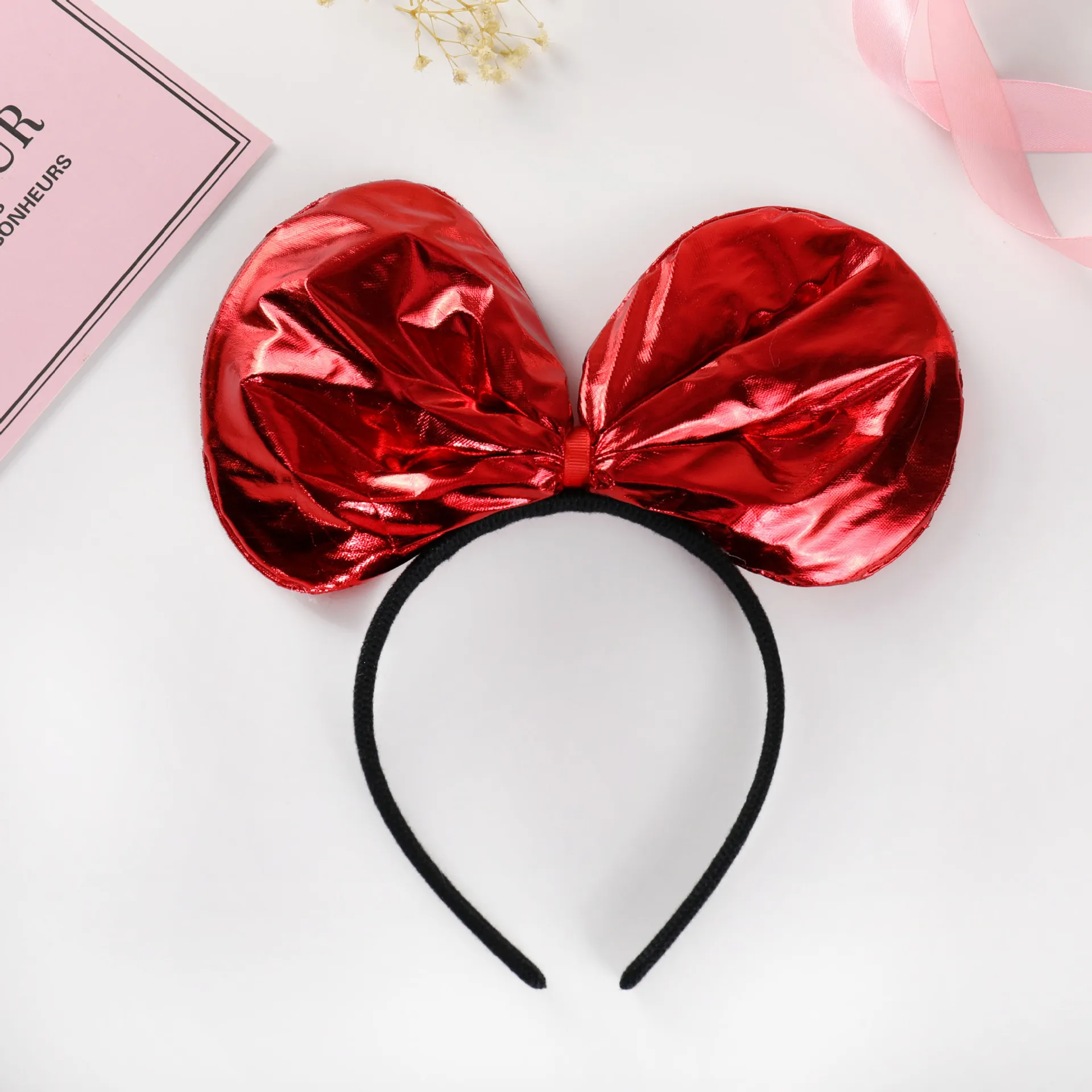 Diadema de Mickey de Disney, botón de cabeza con lazo, accesorios para espectáculo de vacaciones, fiesta DIY, Navidad, Halloween, accesorios para el cabello, diadema de Minnie