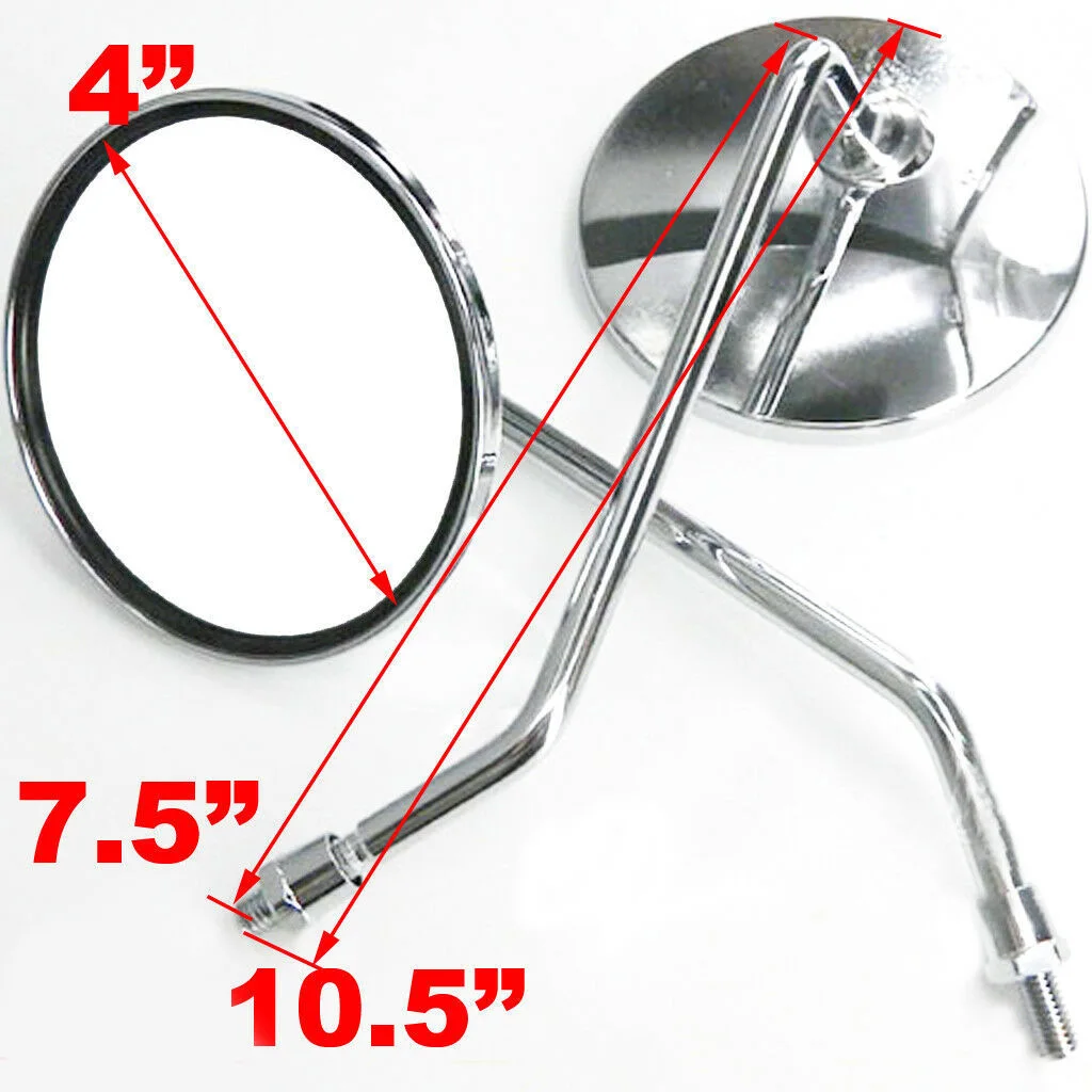 2PCS Motorcycle Mirrors Round Stock Style Long Stem 10mm Handlebar Mirrors for Honda / Kawasaki/ Suzuki/Vespa