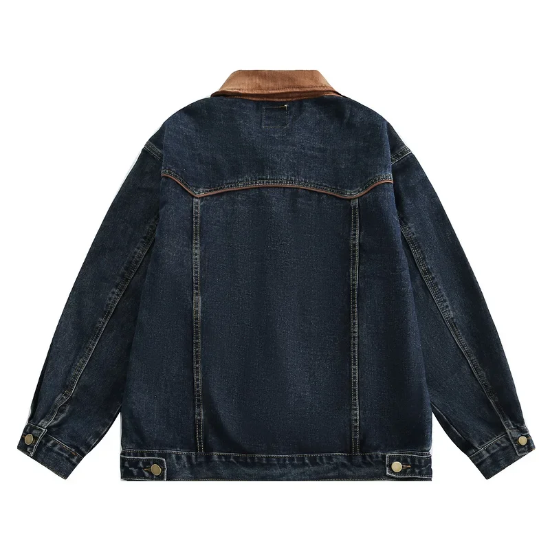 Men's Autumn New Jacket Lapel Collar Loose Top Casual Solid Streetwear High Quality Jeans Slim Regular Fit Button  Coat Outwear