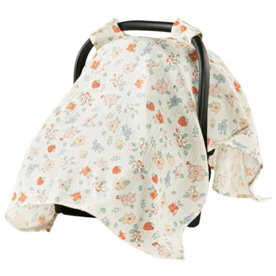 100% Muslin Cotton Car Seat Cover for Baby, Soft Breathable Car Seat Canopy, Universal Infant Carseat Cover Sun Protector, Ligh