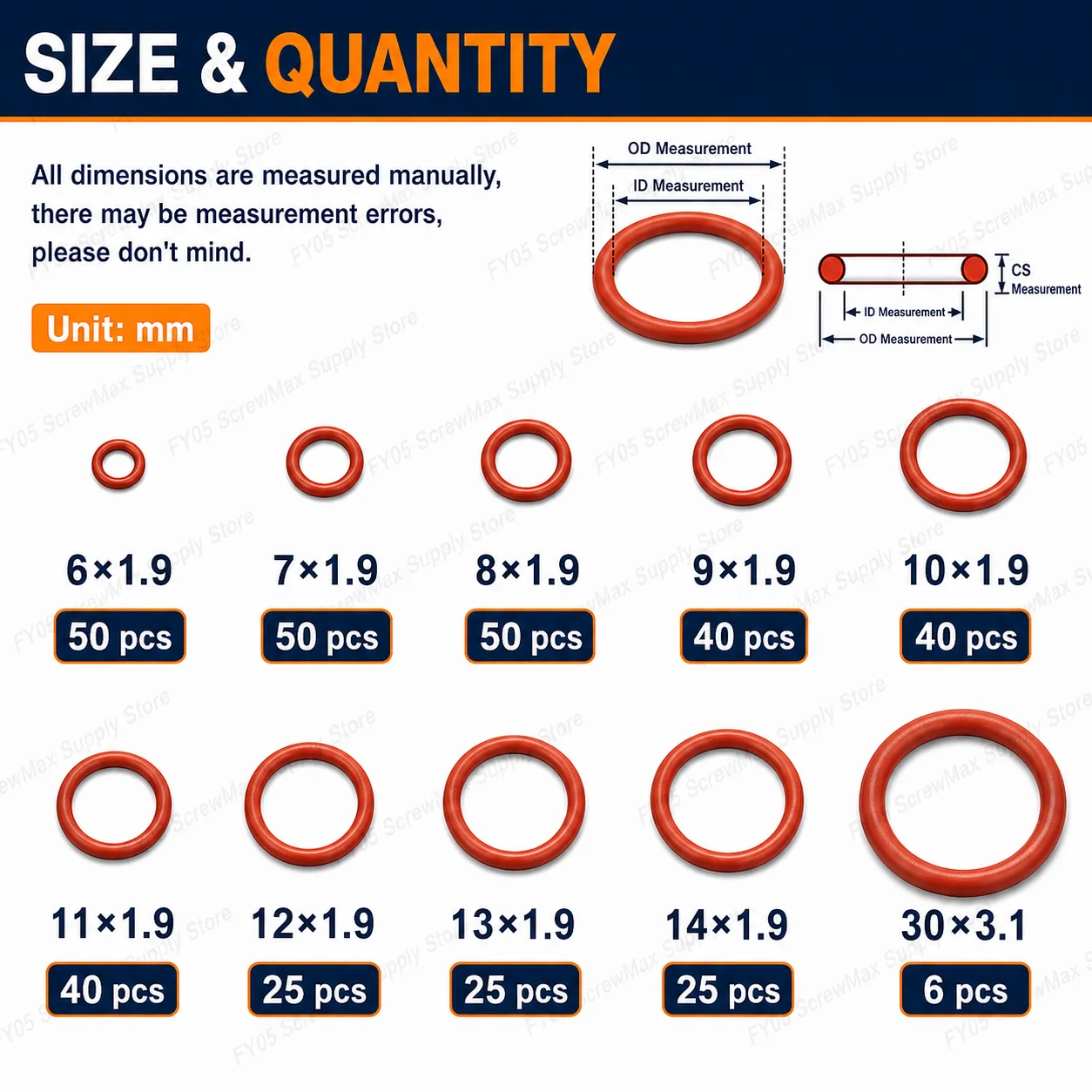 351pcs Silicone O-Ring Set, 10 Sizes, Oil and Heat Resistant, Suitable for Cars and Pipelines