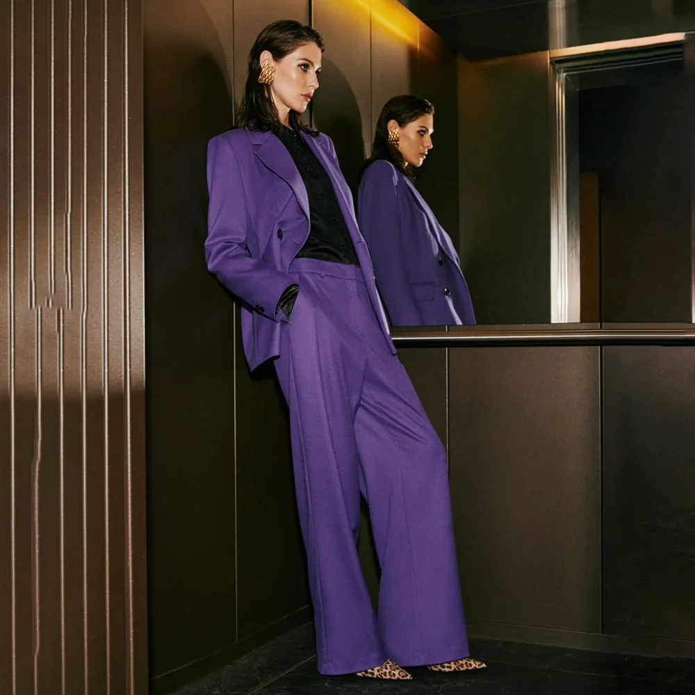 

Purple Pants Suit Woman Luxury 2 Pieces Jacket Pants Loose Casual Fashion Trousers Social Party Female Suits Conjuntos De Mujer