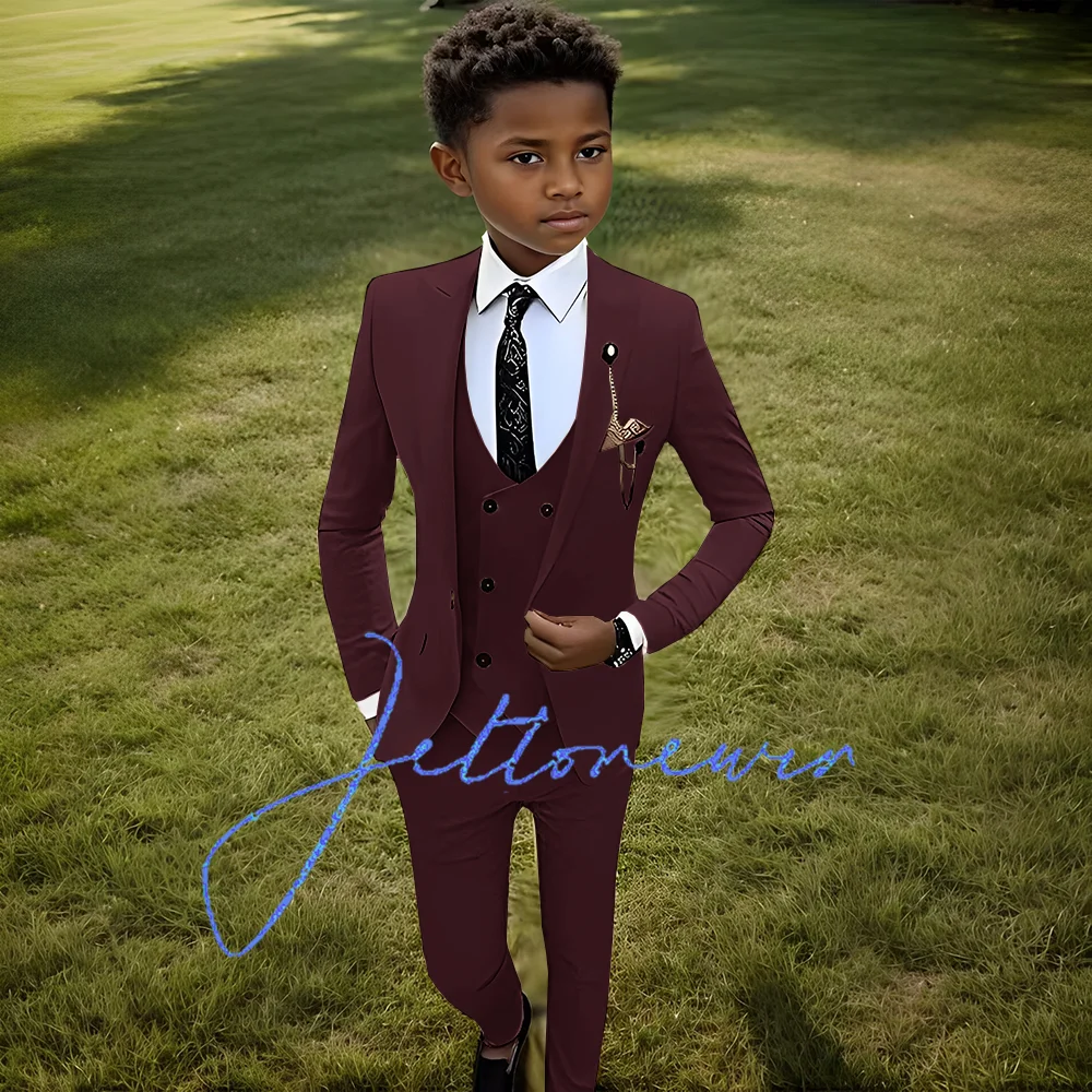 Terno de casamento formal de 3 peças para meninos, moda smoking, jaqueta, calças, colete, blazer infantil bonito, 2-16t