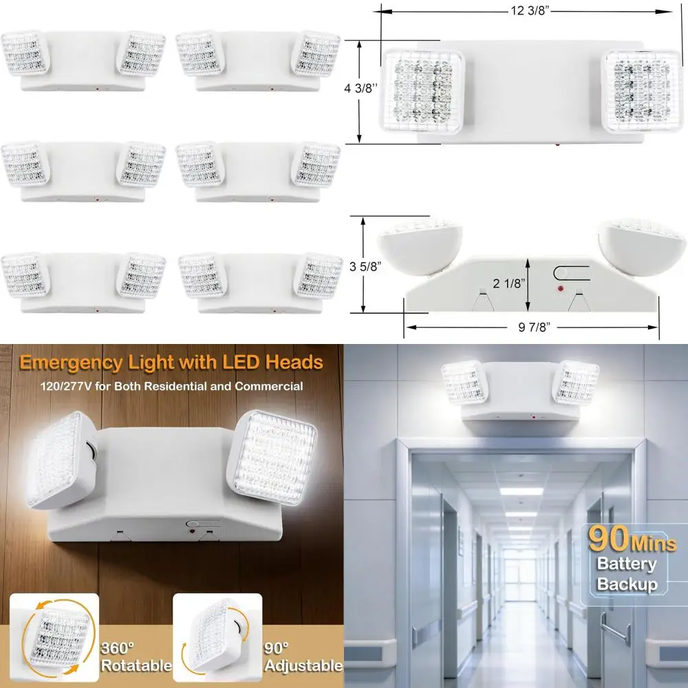 

Двухламповые светодиодные аварийные светильники с резервными батареями, сертифицированные UL924 и CEC, 120/277В, комплект из 6 штук