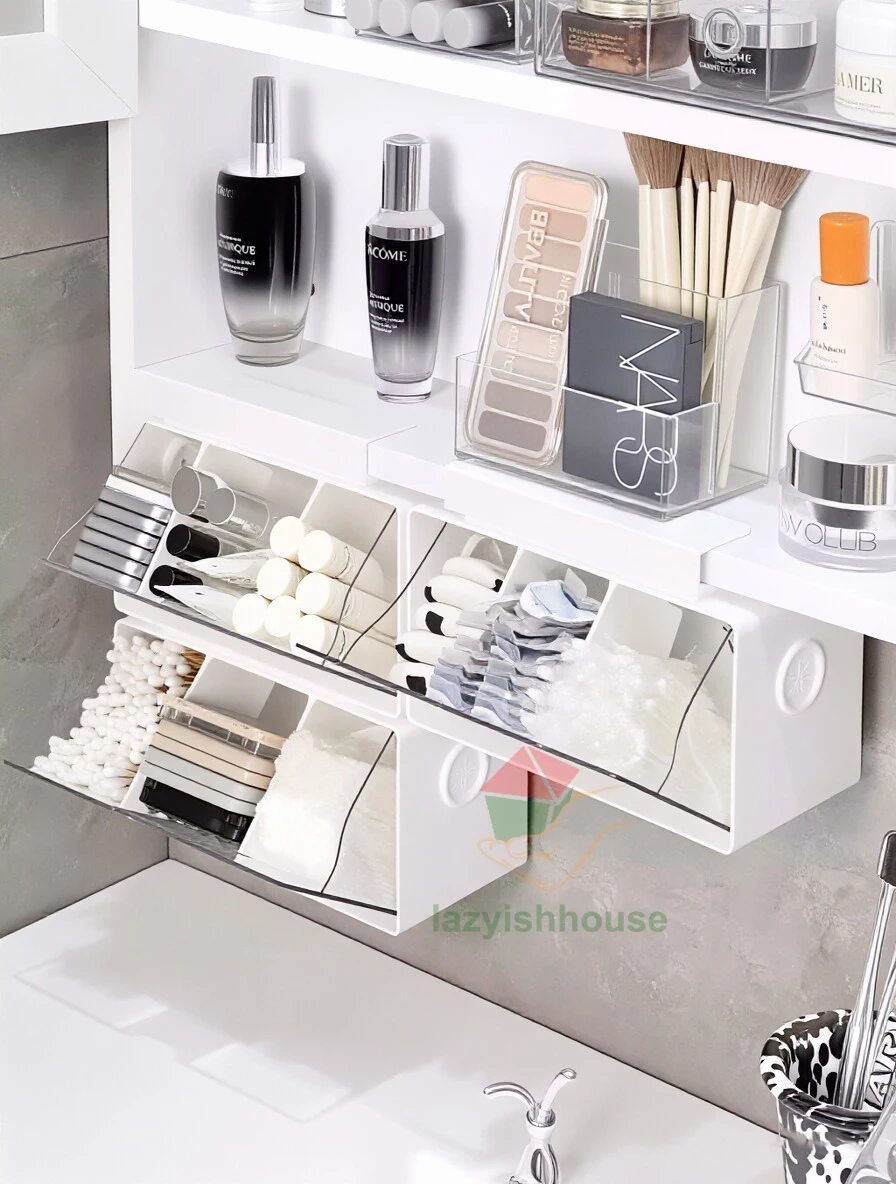 Drawer Style Storage Box Under The Mirror Cabinet Transparent Bathroom Cotton Stick Makeup Cotton Bathroom Pull-Out Storage - view 6