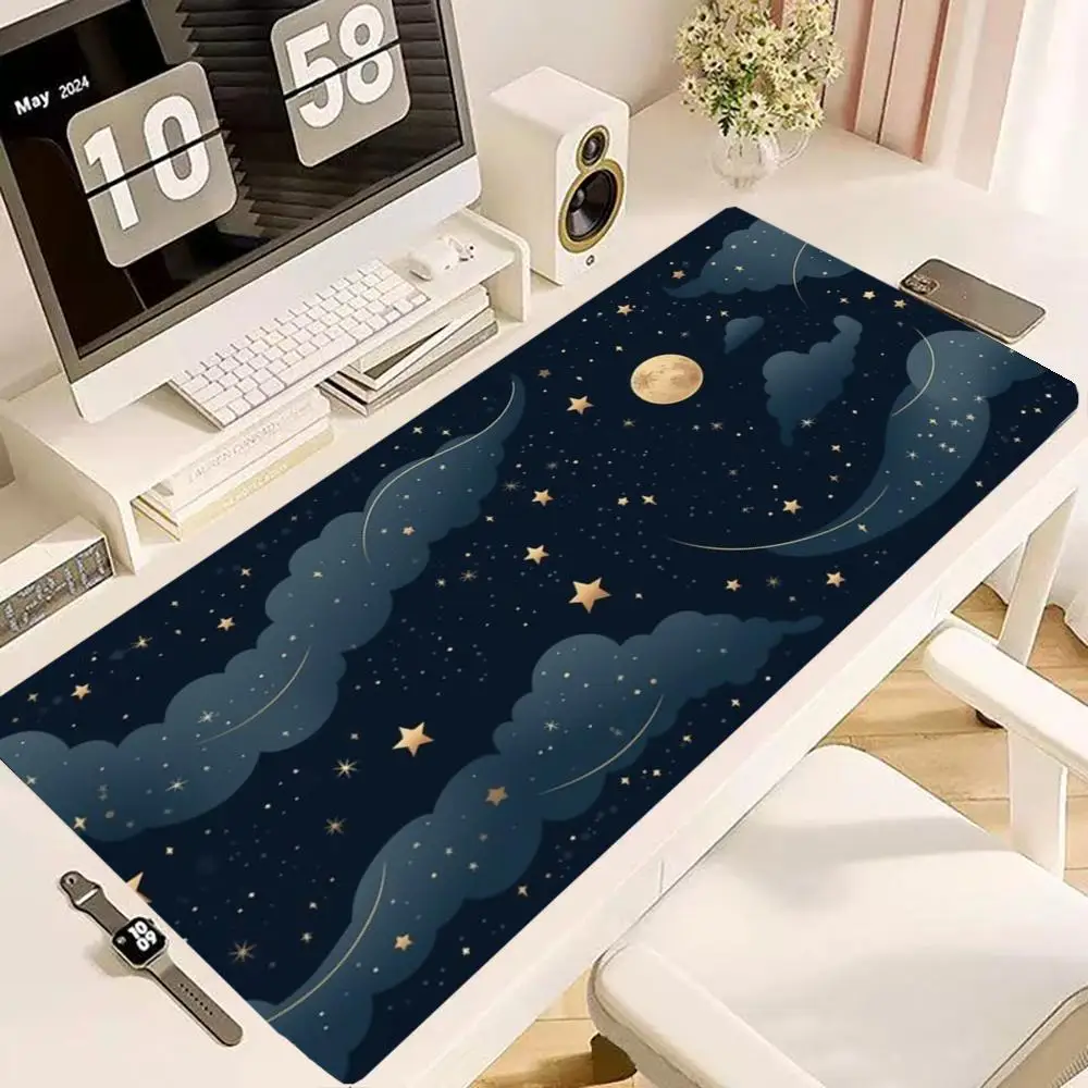 Starry Sky Moon Cloud Desk Mat Thick Rubber Precision Tracking Gaming Mouse Pad For Bedroom Gaming