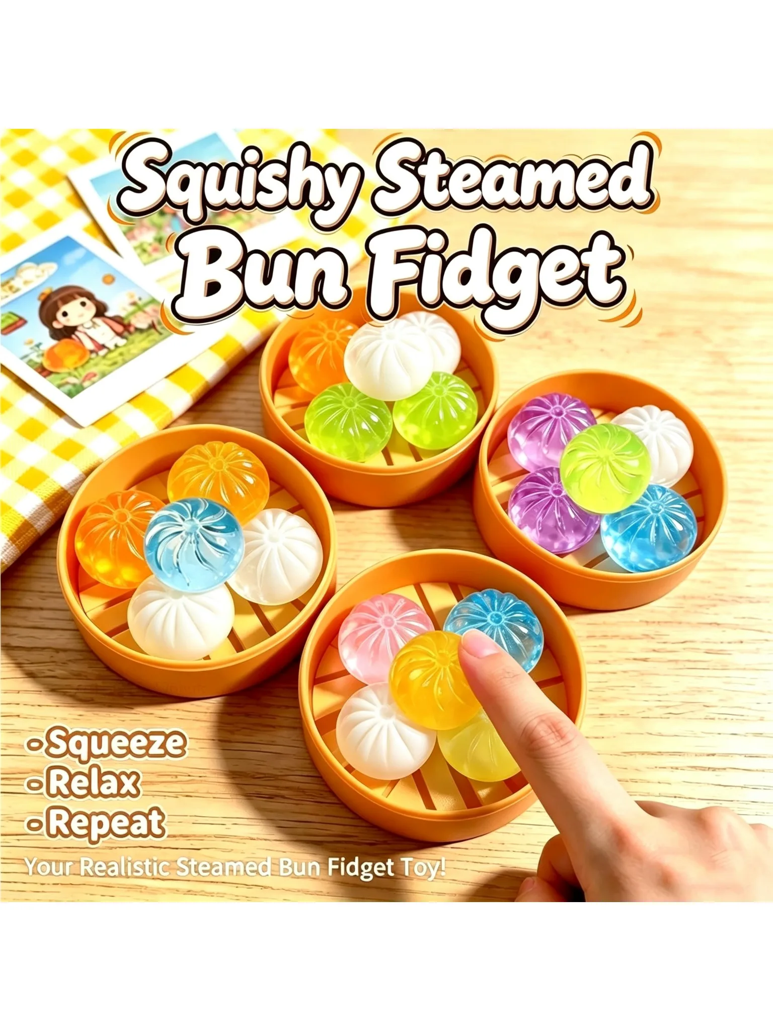 5-teiliges Set Mini-Teigtaschen mit Dampfbrötchen, Quetschspielzeug, Weiches Stressabbau-Spielzeug, Kristall-Squishy-Fidget-Sensorik-Spielzeug, Partygeschenk