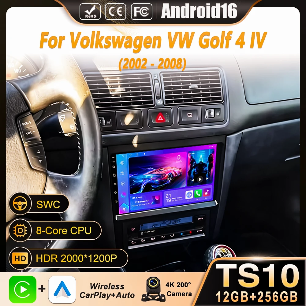 

Android 16 для Volkswagen VW Golf 4 IV 2002-2008 Jetta MK4 Classics, мультимедийный видеоплеер, интеллектуальная система, сенсорный экран, Bluetooth
