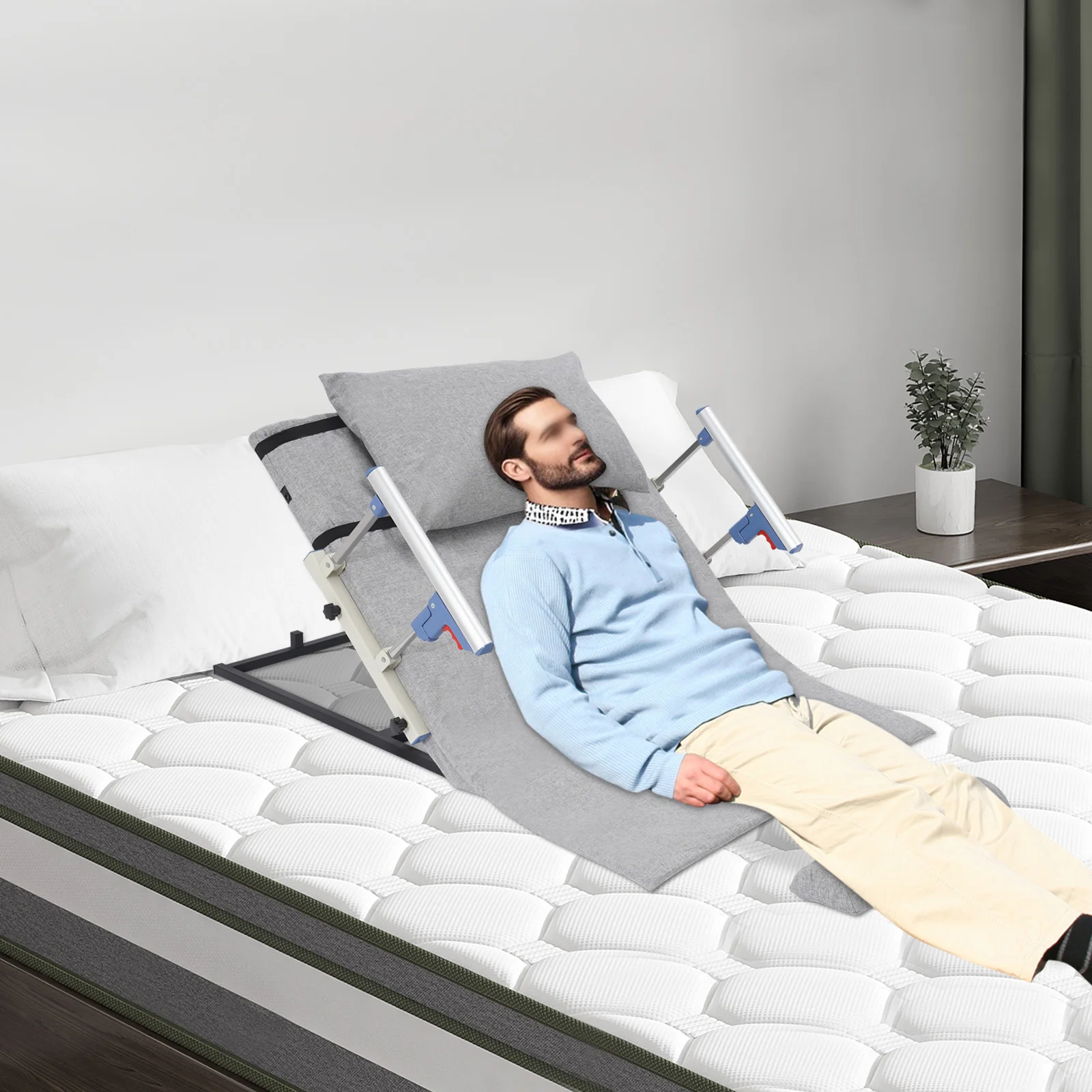 Electric Lifting Bed Backrest for Elderly Disabled Pregnant Women, 2-70° Adjustable Sit-Up Assist W/ 3000N·m Motor, 150kg Load, Foldable Handles, Comfortable Sponge, Easy Assembly, Home Nursing Use