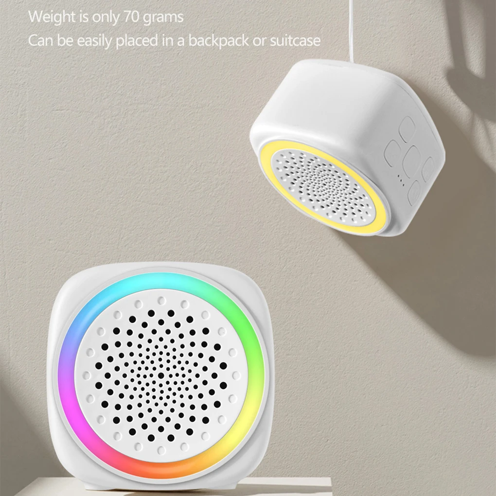 Mini máquina de som de ruído branco, chupeta de sono com 26 sons calmantes, respiração com luz RGB para viagens de bebês e adultos