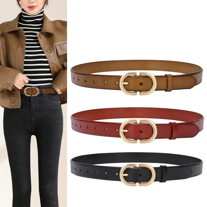 2.8cmRetro belt women's pin buckle genuine leather belt versatile decorative first layer cowhide belt women's trouser belt