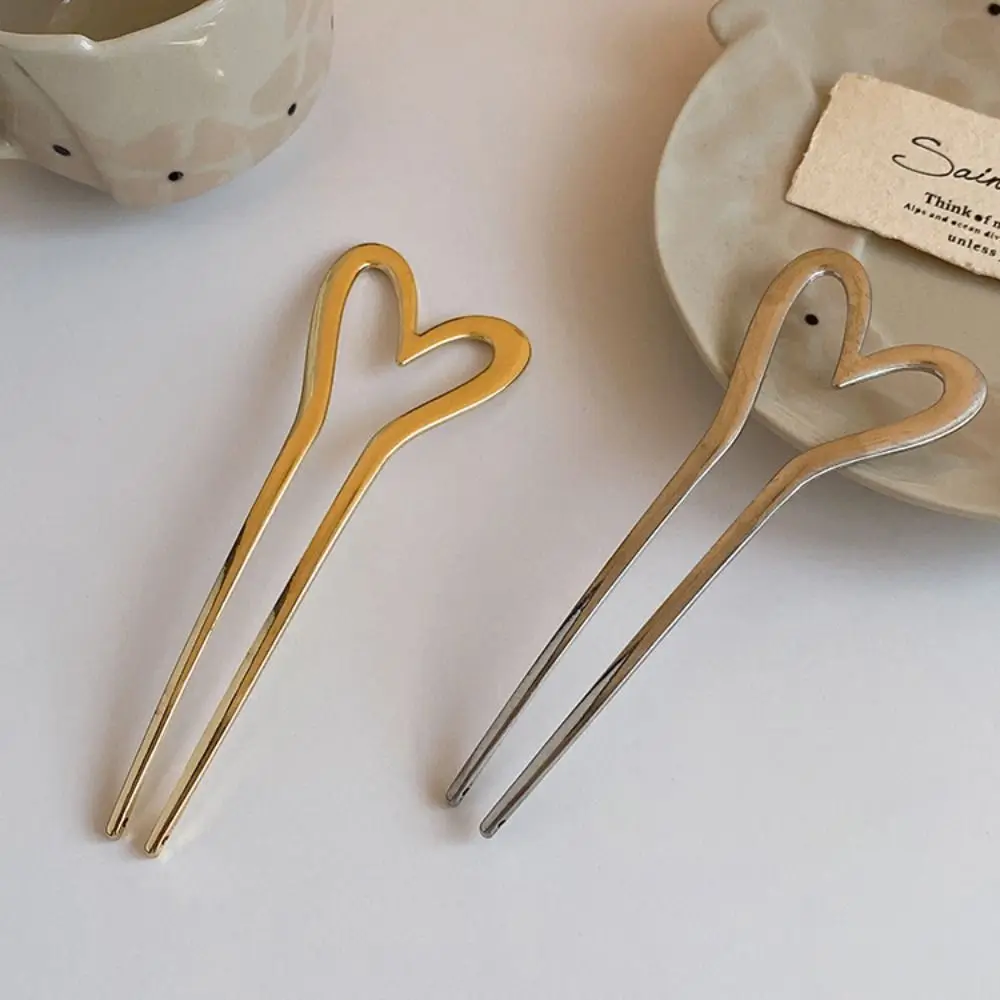 

Alloy U-shaped Hair Stick Hairstyle Tools Headwear Metal Hairpin Style Tool Hair Accessories Love Heart Hair Stick Bride