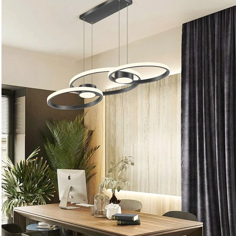 

Minimalist designer light black Ring LED chandelier lustre Hardware Ceiling for living room Dimmable Home interior lighting