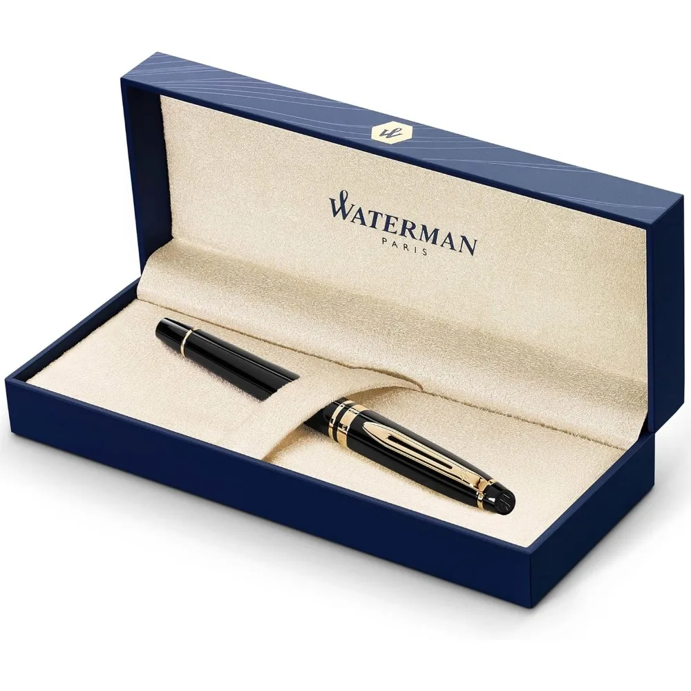 

Luxury Waterman Expert Rollerball Pen in Gloss Black with 23k Gold Accents, Fine Nib for Black Ink, Ideal Corporate Gift in Pres