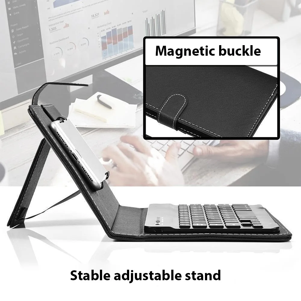 غطاء حماية للوحة المفاتيح اللاسلكية بتقنية البلوتوث من جلد البولي يوريثان لهاتف آيفون وشاومي وسامسونج وغطاء حماية لدعم الهاتف المحمول