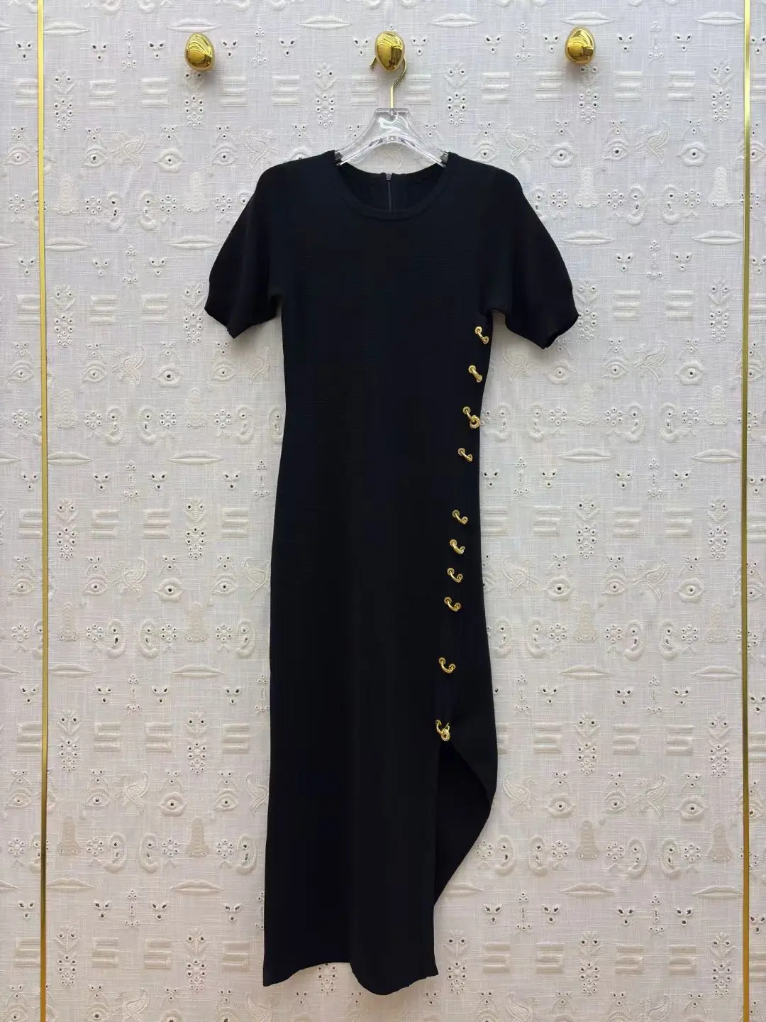 2026 Summer Solid Color Dress Round Neck Short Sleeve Design Long Dress