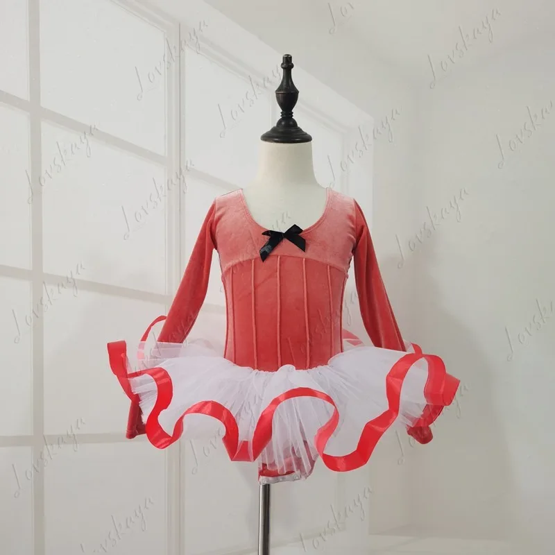 子供用ダンス衣装-女性用秋冬ゴールデンベルベットセパレート女の子練習着-子供用バレエセット