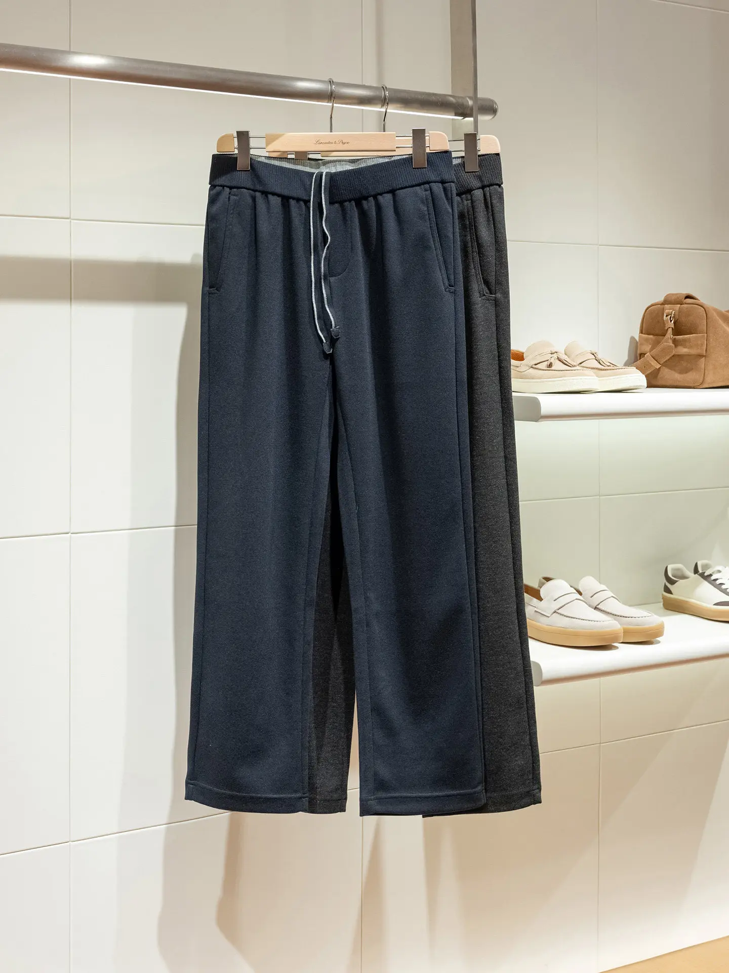 Old Qian Feng Slack Acetate Wool Blended Men's Elastic Waist Loose Straight Casual Pants