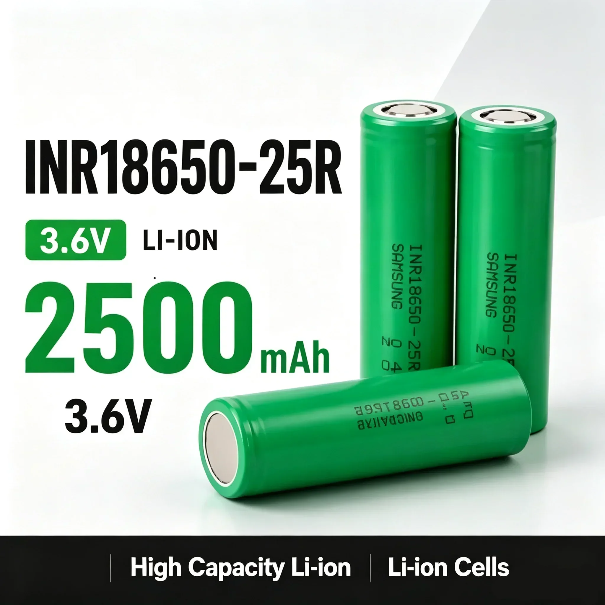 INR18650 25R, cella agli ioni di litio 18650, 2500 mAh, 3,6 V, 20 A, batteria ricaricabile a scarica continua, celle ad alte prestazioni per torce, auto radiocomandate e utensili elettrici, consegna