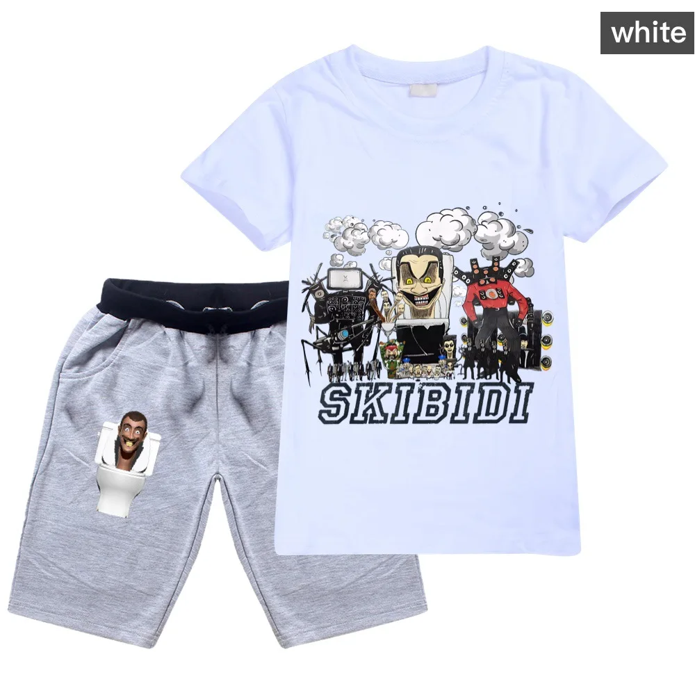 Skibidi Toilet Kids Clothes Summer Baby Girls Cartoon Printing T-shirt+Short Pants Suit Boys Casual Sport Tops Set Child Clothes