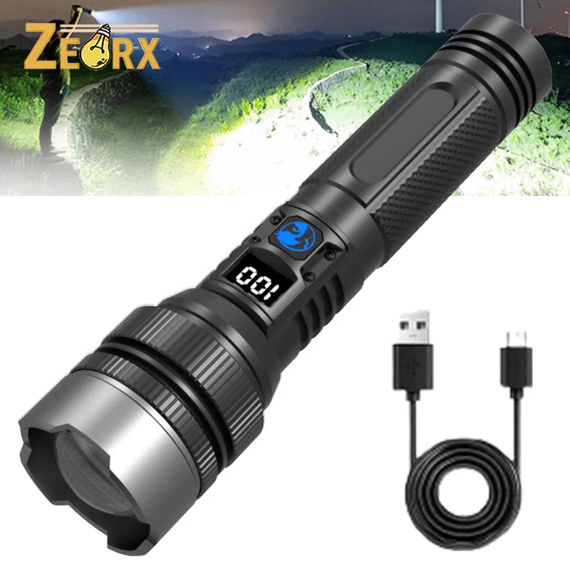 

Super Bright Rechargeable Flashlight with LCD Power Display Power Bank Portable Zoomable Waterproof Torch for Camping Cycling