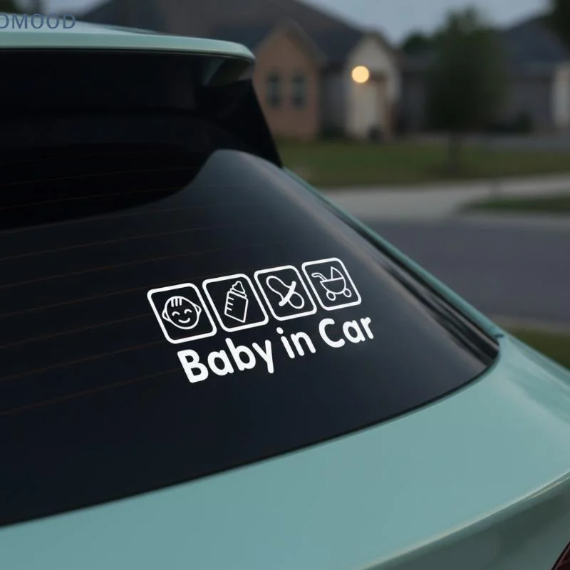 【CR】Waterproof Baby in Car Reminder Decal Easy Apply Bubble Free Safety Sticker for Auto Window Exterior Use