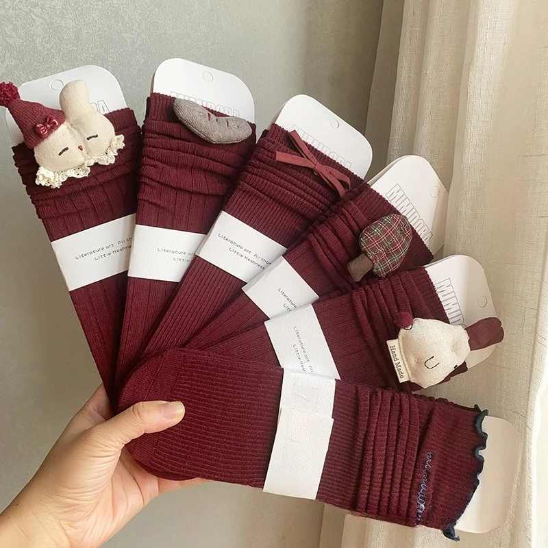 

Детские носки для девочек, осенне-зимние прямые штабелируемые носки из чесаного хлопка, праздничная атмосфера, детское кружевное платье принцессы