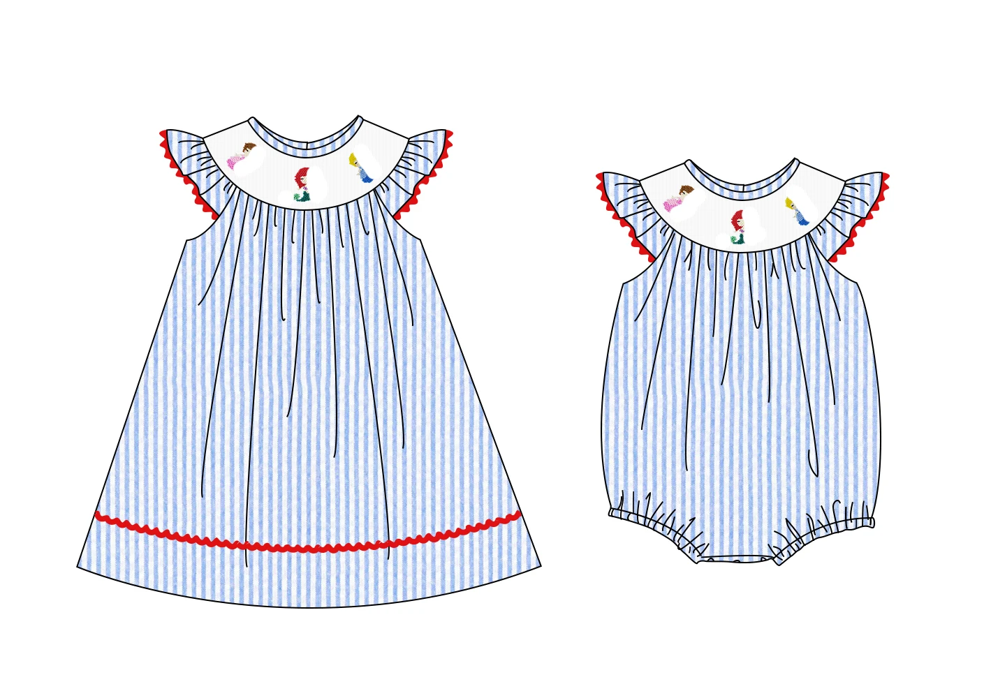 Hand Smock Summer Dress Sleeveless Baby Girl Jumpsuit White Round Neck Three Princess Bodysuit Blue Lattice One-Piece Clothes