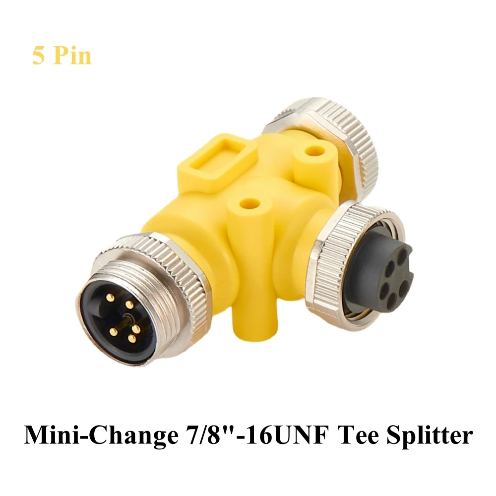 

3 Way 7/8" 5 Pole Male to Female Tee Splitter IP67 Mini-Change Circular Connector Backbone Trunk Adapter for DeviceNet Canopen