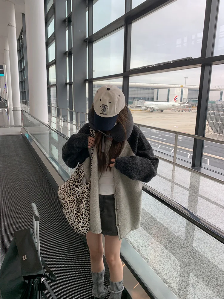 

Dongda Gate Thiened Knitted Open Cardigan Women's Loose Casual Lazy Sle Outerwear Sweater Jaet Color Blo Design