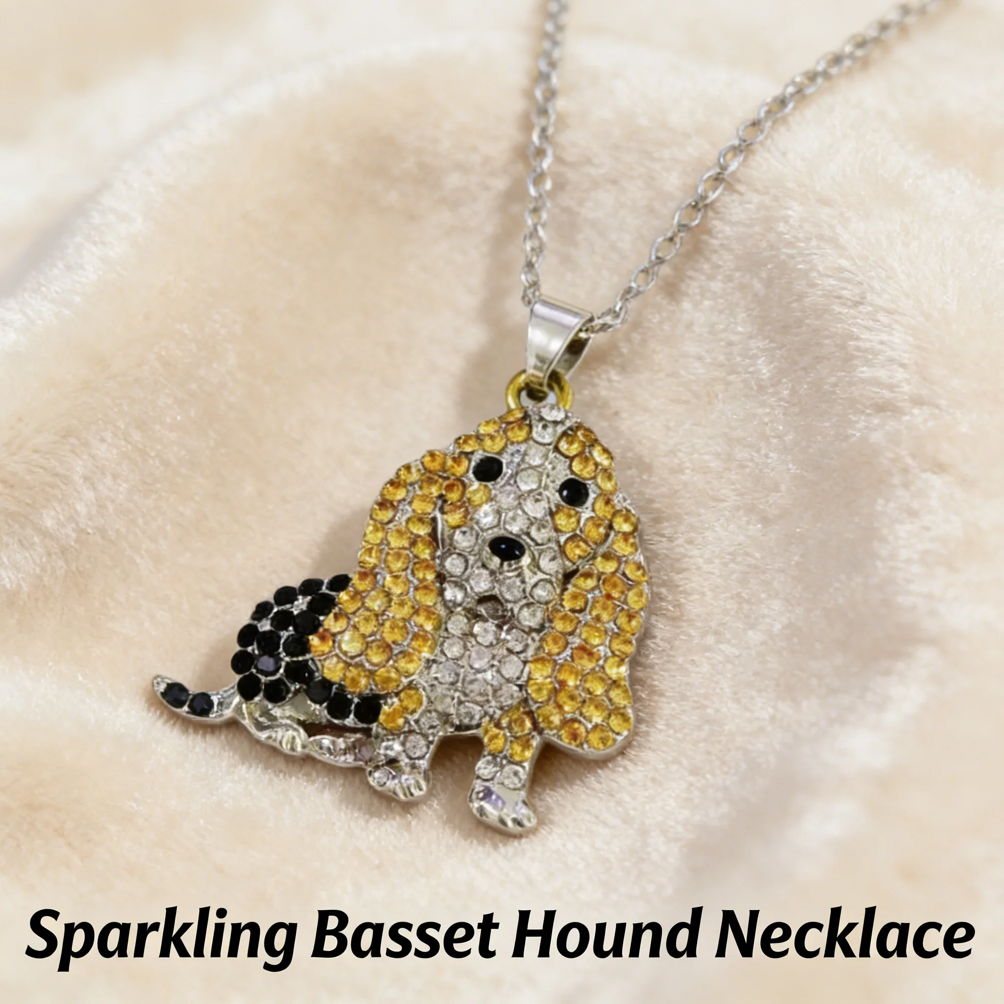 Collar con Colgante de Perro Basset Hound Brillante, Accesorio de Aleación de Zinc para Mujeres Amantes de los Perros, Regalo de Cumpleaños o Festividades