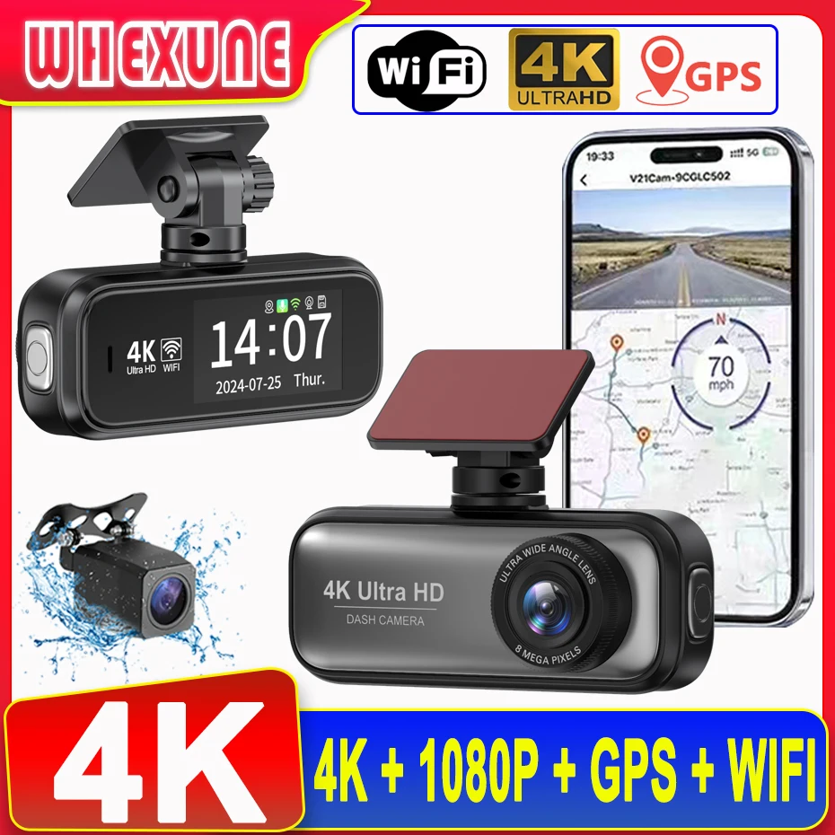 4K WiFi Dash Cam for Car DVR Camera Dual Lens 1080P Video Recorder With GPS WDR Night Vision 24H Parking Monitoring Black Box