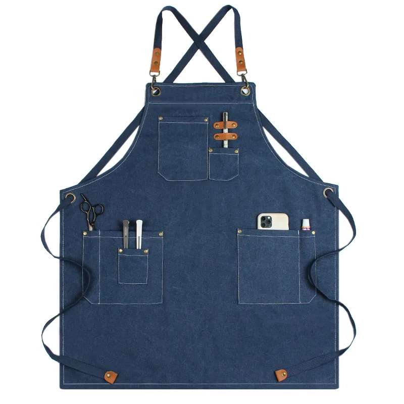 Tablier de chef en cuir et toile pour homme, durable, bon marché, pour restaurant, barbier, serveuse
