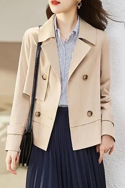 Zwarte vrouwelijke trenchcoat Winter minimalistische drukkwaliteit Goth High-end gevoel Flatterend bedekkend regen Maillard Mujer Front