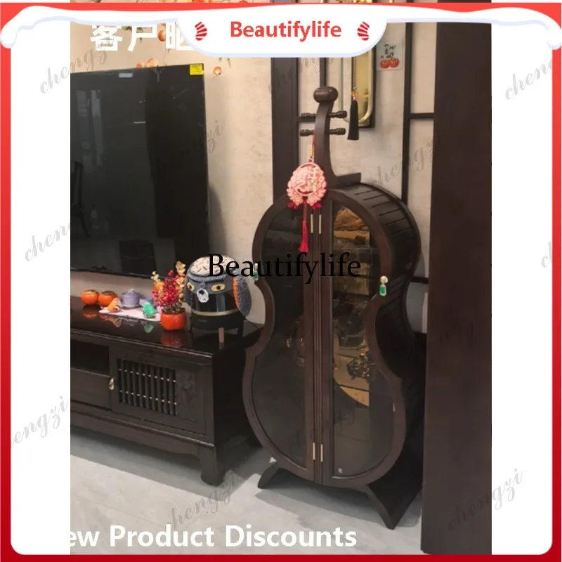 E182 American retro violin solid wood wine cabinet French glass display cabinet living room decorative foreign wine cabinet