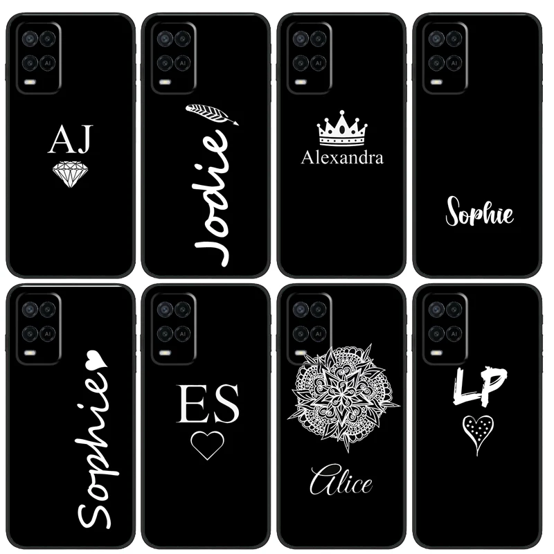 PERSONALISED INITIALS Name BLACK Case For OPPO A57 A58 A77 A78 A98 A18 A54 A74 A94 A17 A15 A52 A72 A5 A9 A53 S A16 A76 A96