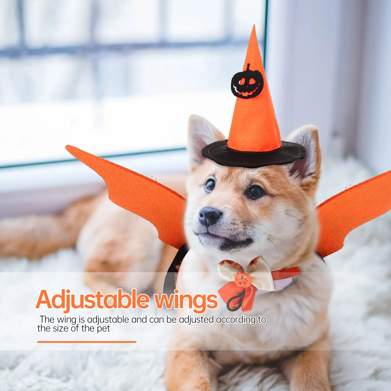 

1Set Halloween Bat Wings Pumpkin Hat Pet Costume Suit Adjustable Wing Decorative Hat Festival Party Supplies Adorable Dog Wings