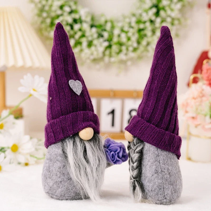 Purple Knitted Hat Dwarf Doll Standing Faceless Doll Desktop Ornament Mother's Day Valentine's Day Doll Mom Birthday Gift