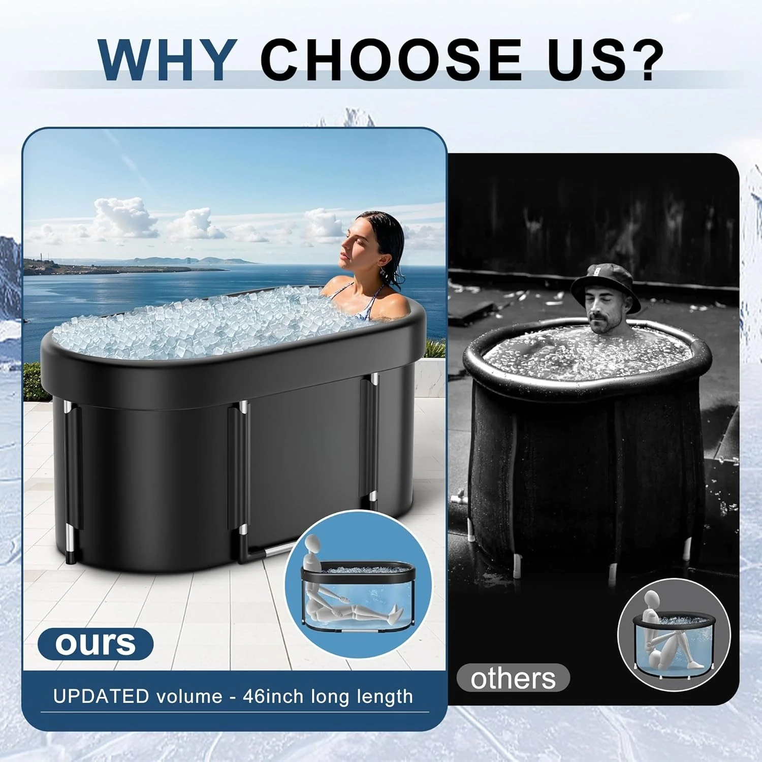 

Ice Bath Tub for Athletes, Portable Cold Plunge Tub, XL 129 Gal Bathtub for Recovery, Large Oval Foldable Bathtub with Cover